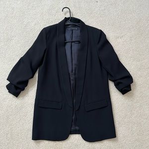 Zara black ruched sleeve 3/4 three quarter sleeve blazer lapel size small